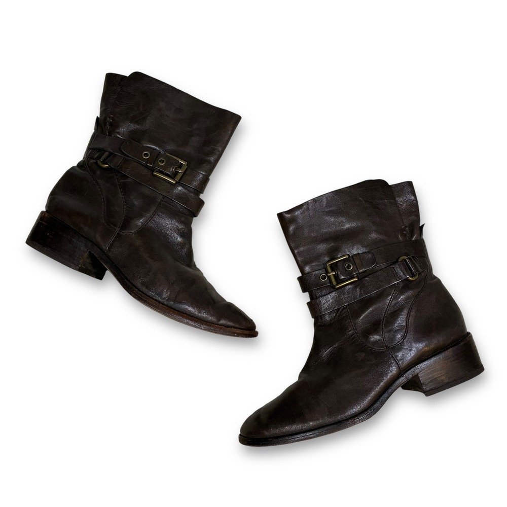 Coach Jesika Womens Brown Leather Ankle Boots Buckle Strap Moto Biker‎ Casual 9B